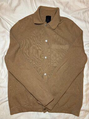 H&M Mens Sz M Tan Brown Knit Button Front Cardigan Sweater Old Money Grandpa